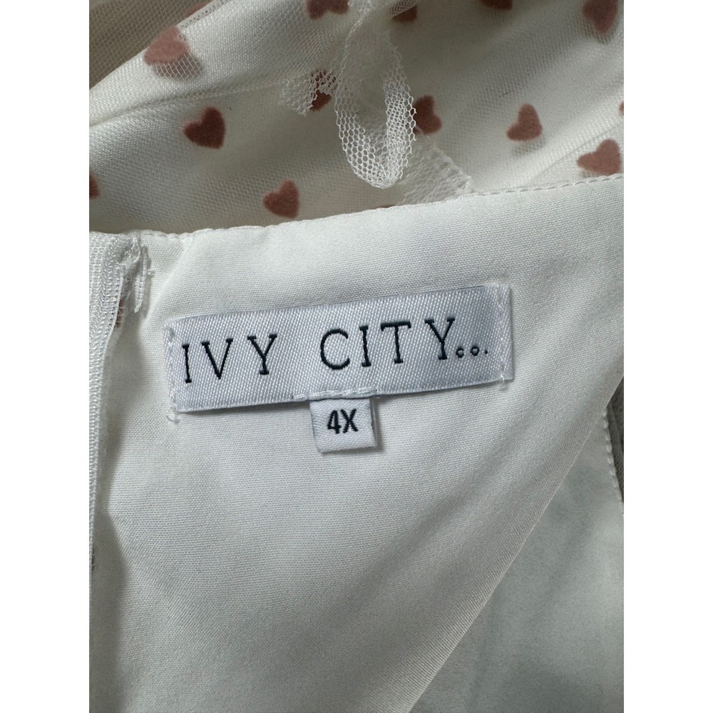 Ivy City Co Sweetheart Dress 4X White Pink Heart Mesh Ruffle Velvet Trim Plus - Picture 10 of 11